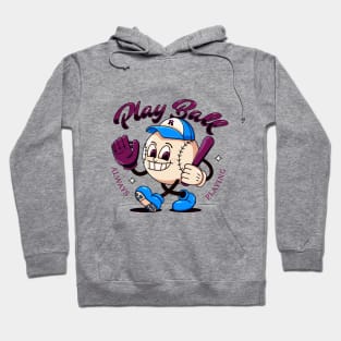 Play Ball, a cartoon illustration of a baseball mascot Hoodie